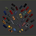 Assorted Colored Small Cars Arranged in Circular Layout on Dark Backdrop