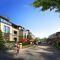 Modern Townhouse Row With Lush Greenery Pedestrian Path And Family Friendly Environment