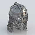 Medieval Metal Helmet With Intricate Chainmail Visor And Historical Design Elements