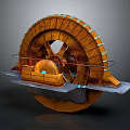 Decorative Wooden Water Wheel Garden Ornament With Metal Base And Blue Accents