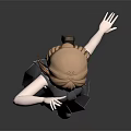 Anime Style Game Movie Character Red Haired Girl In Gray School Uniform Dancing Pose