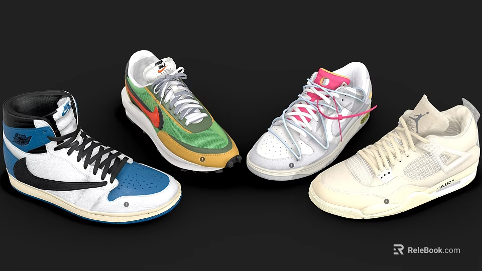 Trendy Stylish Sneakers With Green Red Blue And Beige Color Tones Unique Laces Design 3d model 
