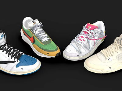 Trendy Stylish Sneakers With Green Red Blue And Beige Color Tones Unique Laces Design 3d model