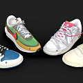 Trendy Stylish Sneakers With Green Red Blue And Beige Color Tones Unique Laces Design