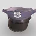 Dark Blue Police Hat Featuring Silver Badge Black Leather Strap and Brim