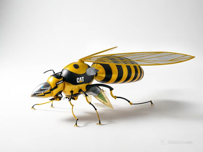 Bee Shaped Toy Doll With Yellow And Black Stripes Transparent Wings And CAT Logo 3d model 