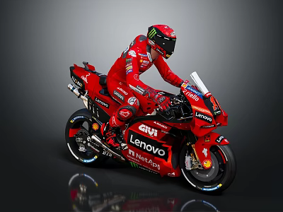 Professional Red Racing Motorcycle With Rider In Red Suit And Lenovo GIVI Logos 3d model