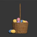 Decorative Ornament Set Featuring Wicker Basket Filled With Colorful Easter Eggs 3d model