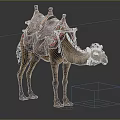 Detailed Standing Camel With Decorative Striped Saddle Blanket On Dark Background 3d model