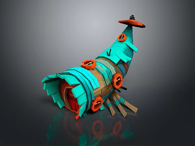 Whimsical Cartoon Building With Turquoise Spiral Structure And Orange Circular Decorations 3d model