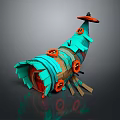 Whimsical Cartoon Building With Turquoise Spiral Structure And Orange Circular Decorations