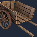 Vintage Wooden Cart with Large Spoked Wheel and Wooden Planks