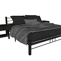 Modern Double Bed Design With Metal Frame Mattress Pillows And Nightstand