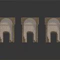 Six Brown Stone Arch Models Arranged in Two Rows with White Background