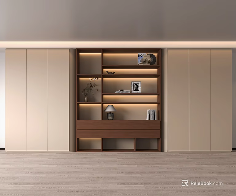 Modern Living Room Decorative Cabinet With Shelves Books And Decorative Items 3d model 