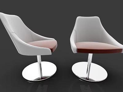 Modern White Leisure Chairs With Brown Upholstered Seats And Silver Metal Round Bases 3d model