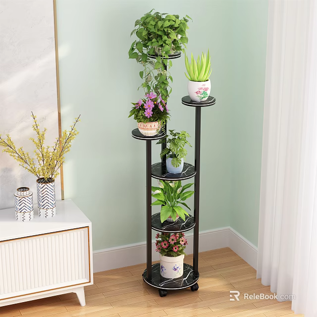 Garden Decor Ideas With Multi Tier Plant Stand And Various Potted Plants In Corner 3d model 