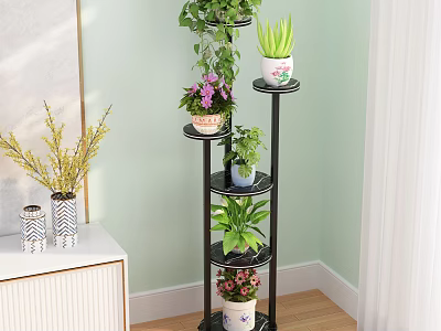 Garden Decor Ideas With Multi Tier Plant Stand And Various Potted Plants In Corner 3d model