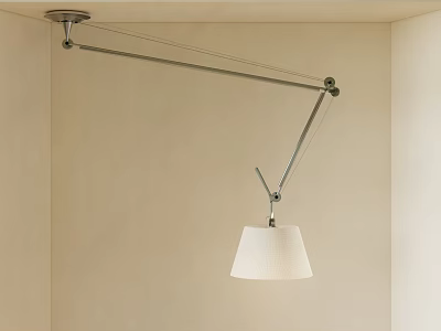 Modern Minimalist Pendant Light With Adjustable Metal Arm White Fabric Shade And Beige Wall Background 3d model