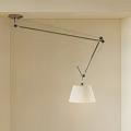 Modern Minimalist Pendant Light With Adjustable Metal Arm White Fabric Shade And Beige Wall Background