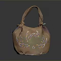 Handcrafted Brown Handbag With Colorful Dotted Patterns And Blue Trim Handles