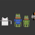 Pixel Art Characters and Creatures with White Cat Green Creatures Table Rainbow and Stars