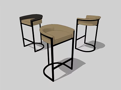 Modern Bar Stools With Black Metal Frames And Beige Padded Seats 3d model