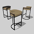 Modern Bar Stools With Black Metal Frames And Beige Padded Seats 3d model