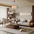 New Chinese Style Living Room Song Style Chinese Style Sofa Coffee Table Combination Solid Wood Coffee Table Bogu Frame Leisure Sofa Chair Sofa Editing Chandelier Decorative Painting Table Lamp 3d model
