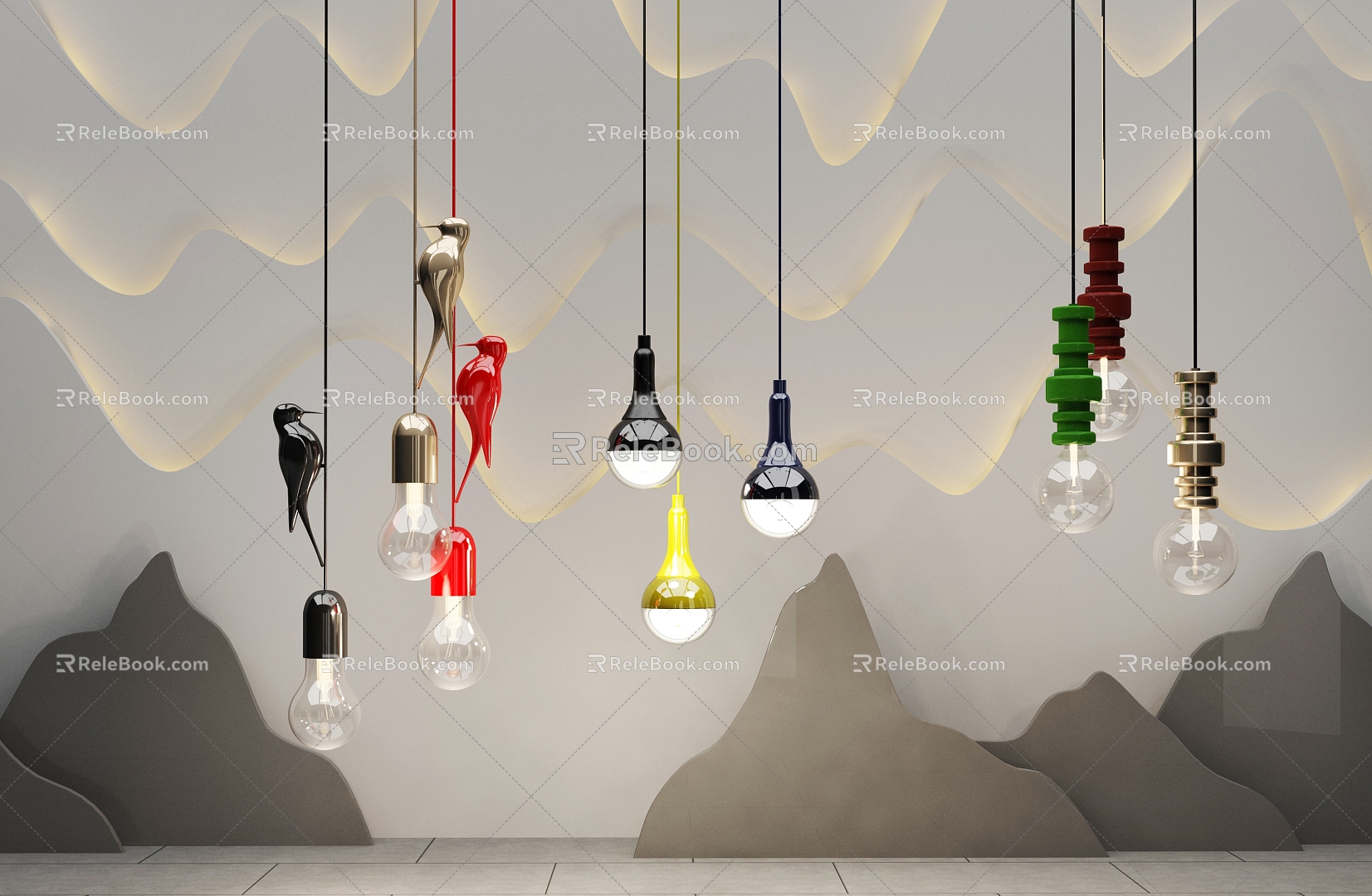 New Chinese Chandelier Combination 3d model