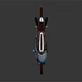 Vintage Blue Motorcycle With White Windshield Brown Seat And Red Wheels