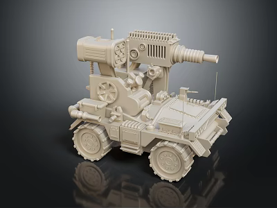 Multi Wheeled Utility Vehicle With Mechanical Cannon Gears Antenna And Structural Design 3d model