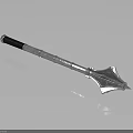 Silver Metal Weapon With Black Handle And Sharp Spearhead Design 3d model