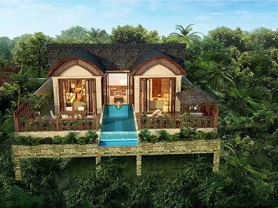 Boutique Villa in Lush Tropical Jungle With Private Pool And Wooden Terrace 3d model