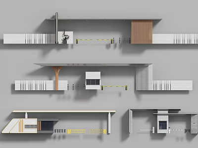 Modern Entrance Gate Architectural Designs With Wooden Metal Structures And Barrier 3d model