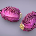 Two Fresh Red Cabbages One Sliced Open Showing Inner Texture