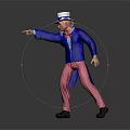 Man In Blue Coat Red Bow Tie And Striped Pants Pointing With White Top Hat