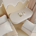 Cozy Kids Bedroom With Scalloped Wall White Bed Oval Table And Chair