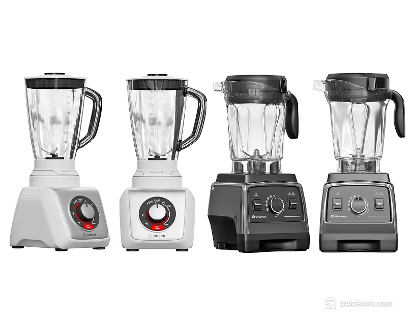 Four Different Designed Modern Kitchen Blenders with Various Styles and Controls 3d model 