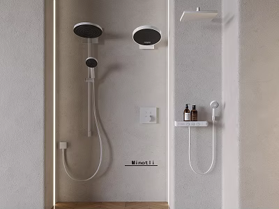Modern Wall Mounted Shower System With Overhead And Handheld Heads And Bath Products Shelf 3d model