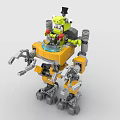 Yellow and Gray Building Blocks Mechanical Robot Model with Green Head Mechanical Arms and Joints