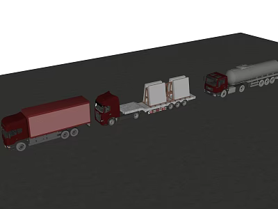 Various Utility Vehicles Including Box Truck Flatbed Trailer and Tanker Truck 3d model