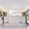 Elegant China Haidu Sales Office With Marble Backdrop White Bird Sculptures And Large Screen