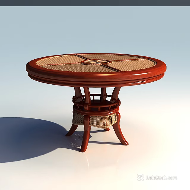 Traditional Round Wooden Dining Table With Woven Tabletop And Detailed Woven Base Design 3d model 