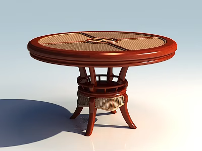 Traditional Round Wooden Dining Table With Woven Tabletop And Detailed Woven Base Design 3d model
