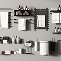 Modern Bathroom Accessories With Towel Racks Towels Toiletries Trash Bins And Mirror