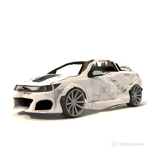 White Modified Convertible Car With Angular Lines And Large Alloy Wheels 3d model