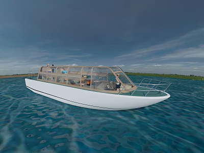 Modern Leisure Ship Cruising On Blue Water With Clear Sky 3d model