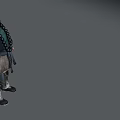 Game Movie Character Bald Head Beard In Blue Dark Outfit Green Beads And Long Weapon