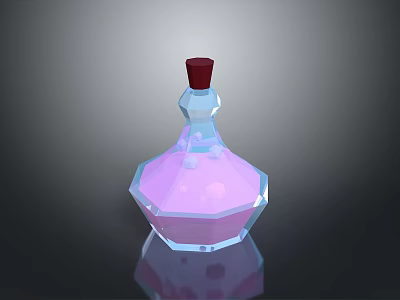 Elegant Faceted Glass Decorative Bottle With Pink Liquid And Red Cap 3d model